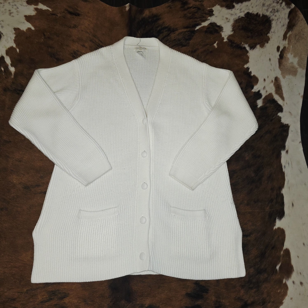 Vintage Yarnworks ribbed knit cardigan off white size xl Oversized "grandpa"
